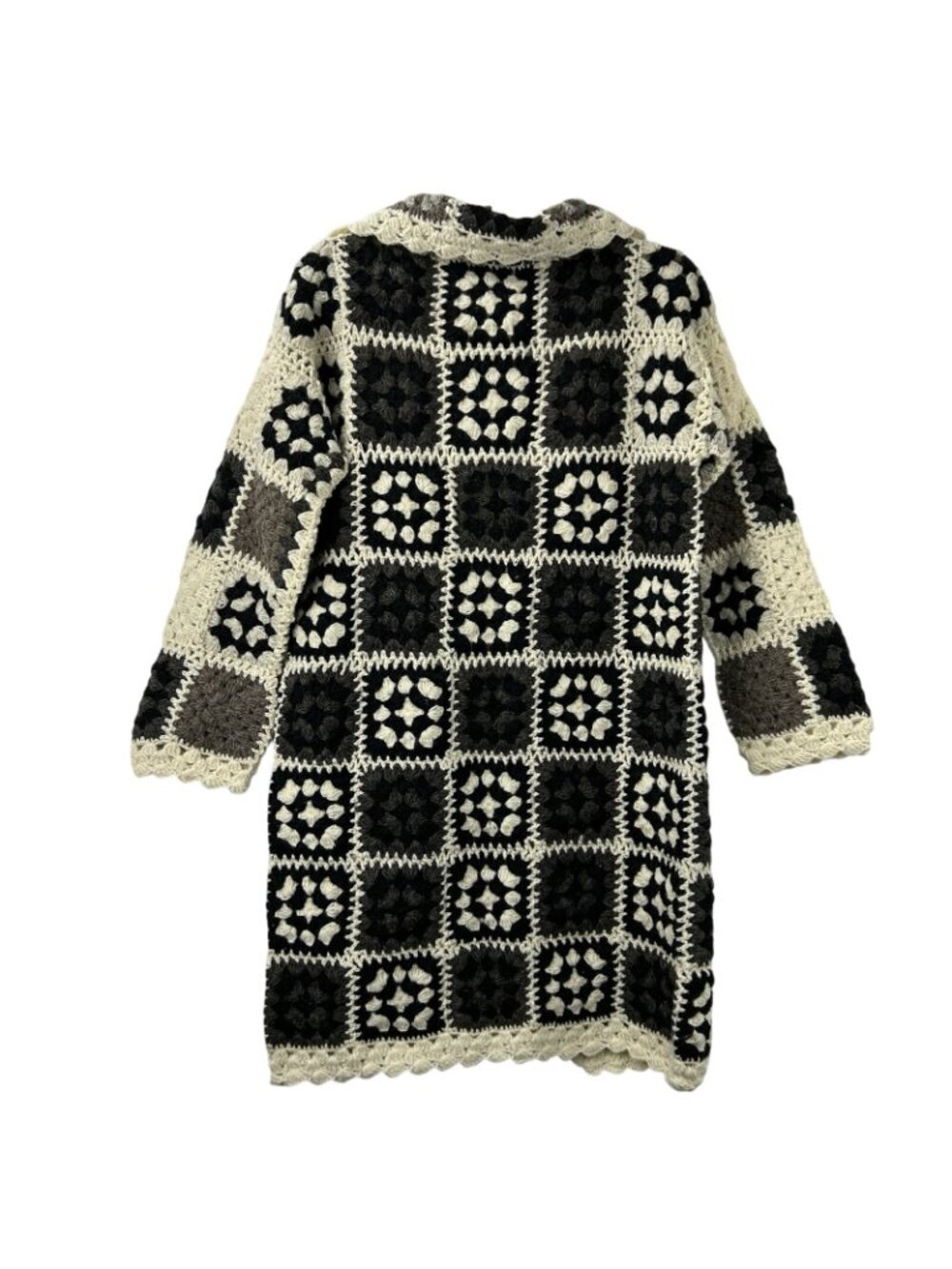 Rhea Wollon Jacket 100% Wool Cardigan L/XL Open Front Collared Crochet Flowers - Picture 2 of 16